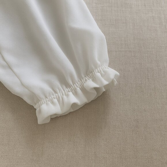 Wilfred Smocked Mini Dress | Light Birch | Long Sleeve V-Neck - Picture 5 of 9